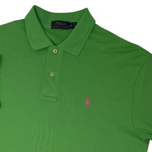 Polo Ralph Lauren Mens Green Short Sleeve Polo Shirt Pink Pony Logo Size M